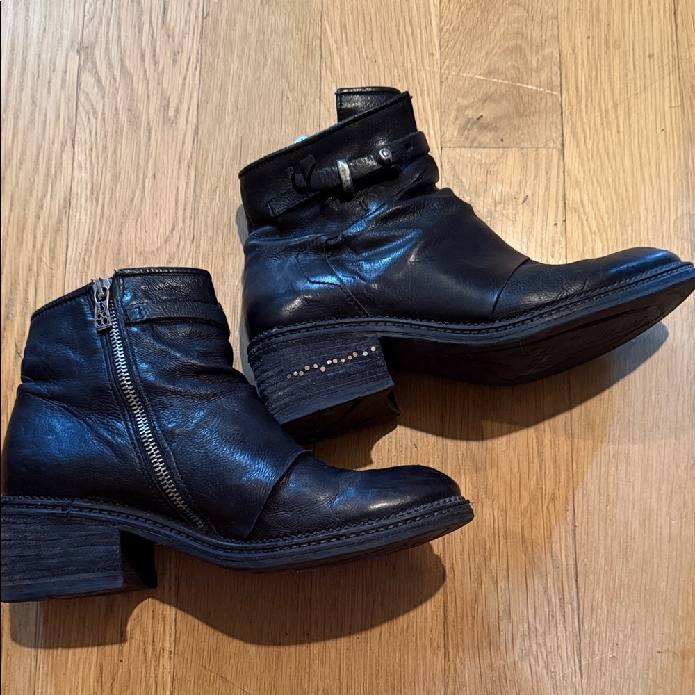 A.S.98 Black Leather Ankle Booties